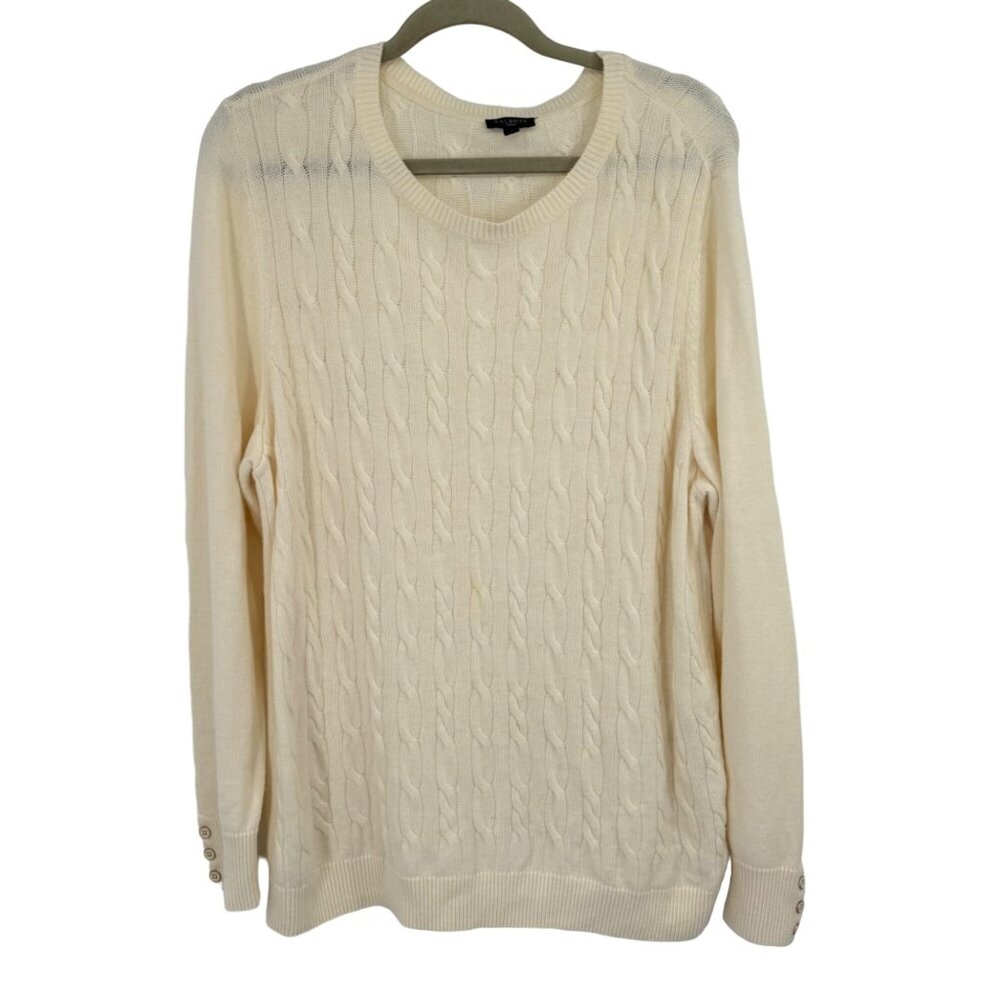 Talbots Womans  size 2X plus ivory Cable Knit Sweater wool blend crew neck